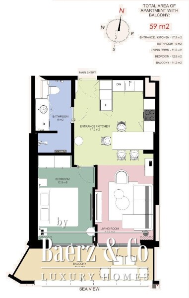 Floor Plan 1 - Beachfront 5* Meliã Hotel - Meliã Private Residences Budva - One Bedroom Apartment - Sea View