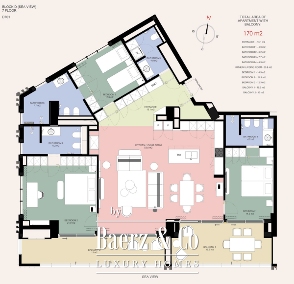 Floor Plan 1 - Beachfront 5* Meliã Hotel - Meliã Private Residences Budva - Three Bedroom Apartment - Sea View Apartment